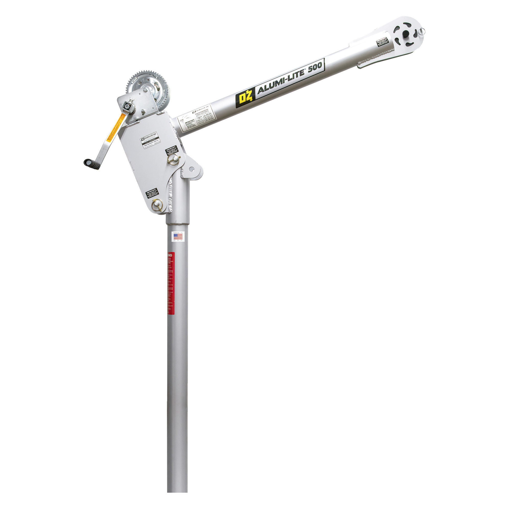 OZ Lifting Products, 500 lb Alumi-Lite davit crane with brake winch, Max. Capacity 500 lb, Max. Lift 120 ft, Model# OZA500DAV-HND2